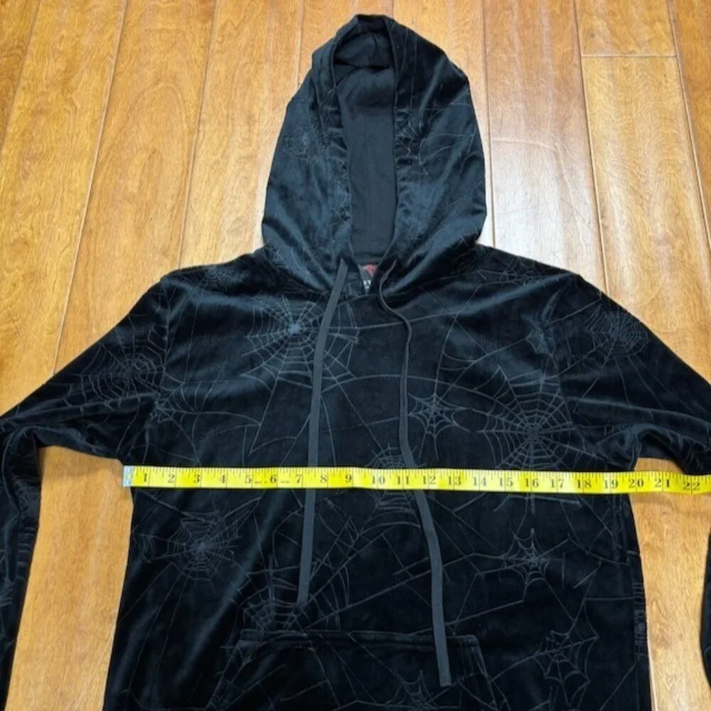 KILLSTAR Womens Black Velvet Velour Spider Web Hoodie Size XS Vamp‎ Goth Grunge